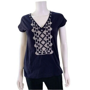 ♻️jCrew Navy Folk Embroidered V Neck Tee XXS